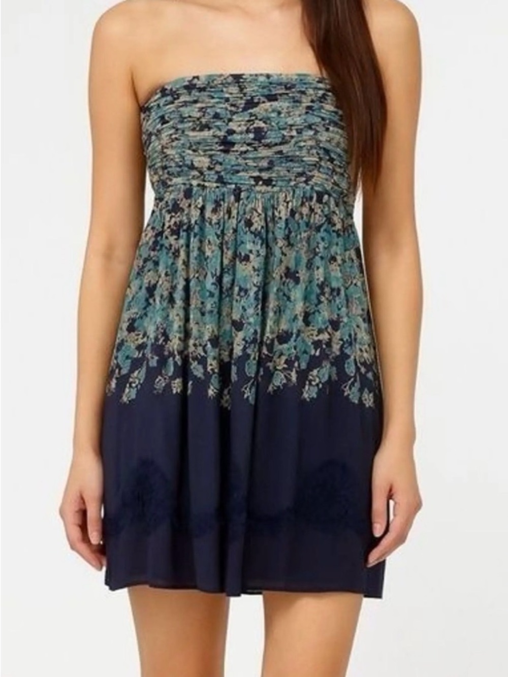 LC Lauren Conrad Strapless Floral Sundress in Teal and Navy
